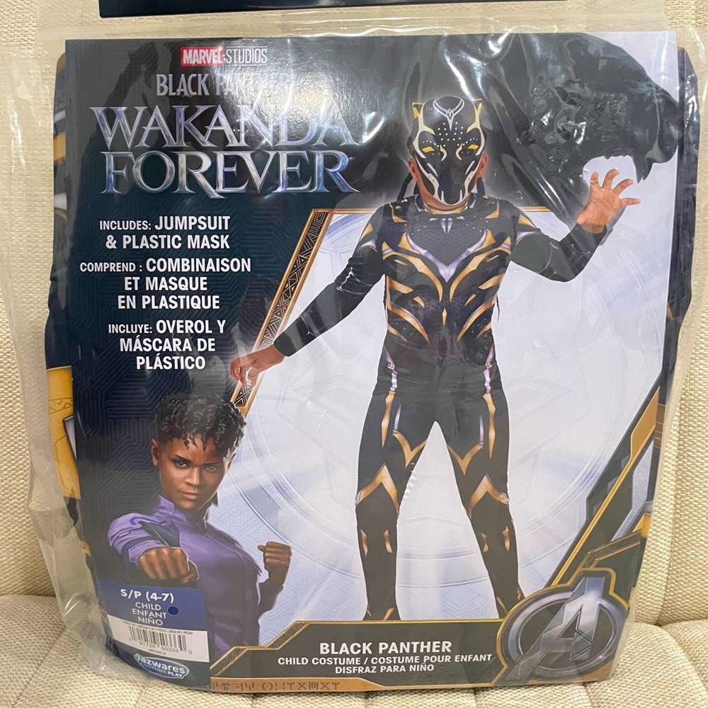 NEW Marvel Black Panther‎ Wakanda Forever Child Costume Jumpsuit Mask Small 4-7